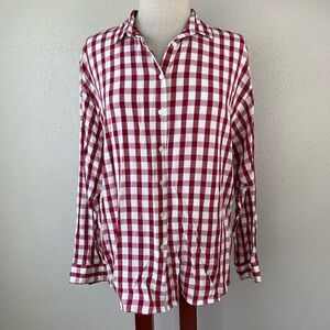 LOFT Red Plaid Button Down Shirt Size M EUC